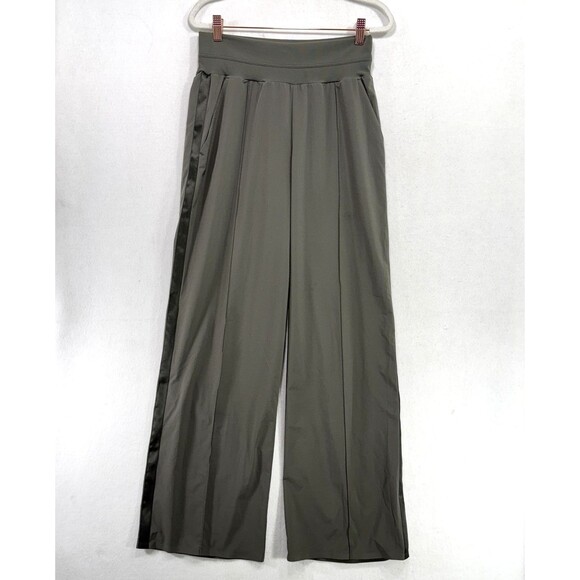 Athleta Pants Women 8 Olive Green Nolita Wide Leg Stretch Pockets Ribbon Stripe - Picture 1 of 13